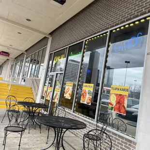 tables and chairs outside