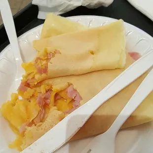 Crepe wasn&apos;t cooked enough and my ham wasn&apos;t cooked enough either, very unhappy and it ruined my appetite to even grab something else