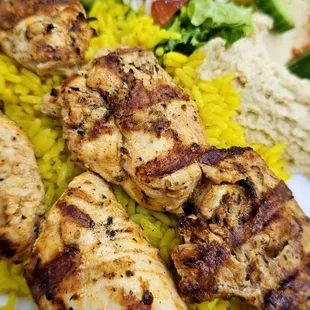 #3 Chicken Kabab plate with Rice, Hummus &amp; House Salad