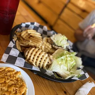 Grilled Chicken Sandwich with waffle fries