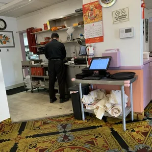 The kitchen door and cashier area.