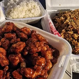 I ordered pork fried rice and orange chicken. The chicken came with a side of white rice.