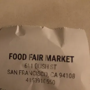 the receipt for the food