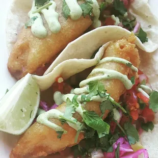Food Fight Cafe Fish Tacos with Hi Sign Blonde Ale beer batter!