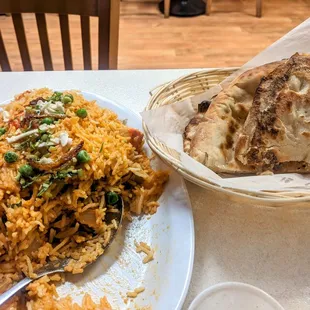 chicken Tikka Biryani and garlic naan