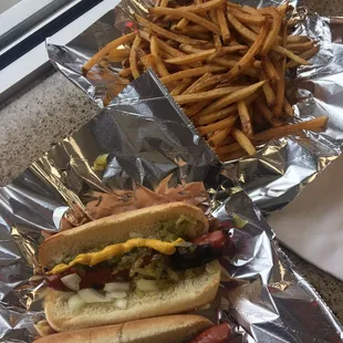 2 hot dogs for $5, plus hand cut fries