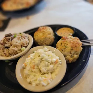 Crab cakes, coleslaw, and amazing jasmine rice.