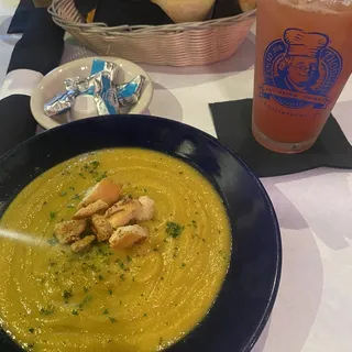 BUTTERNUT SQUASH AND APPLE BISQUE WITH CASHEW CREAM