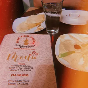 Menu, hummus, &amp; pita