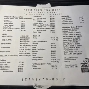 Menu as of 9/27/2022