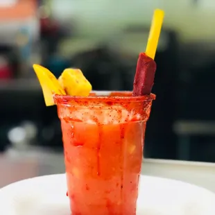 a bloody drink on a plate