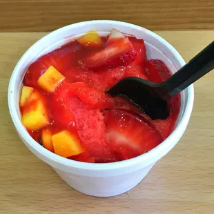 Iced cream with chamoy,fruit and Tajín