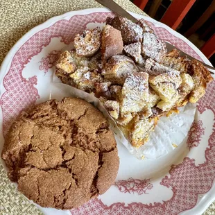 Cinnamon roll bread pudding and ginger snap cookie