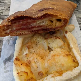 Pepperoni roll and potato tart