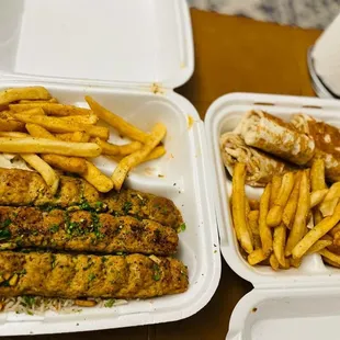 Chicken kefta plate and Chicken Shawarma