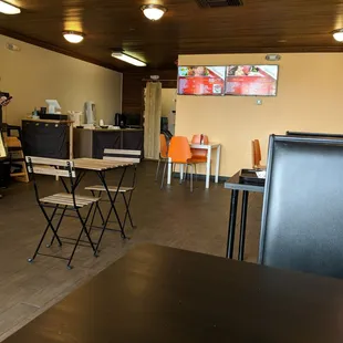 Seating and stand to order food.