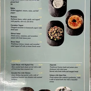 Our latest menu ; front and back