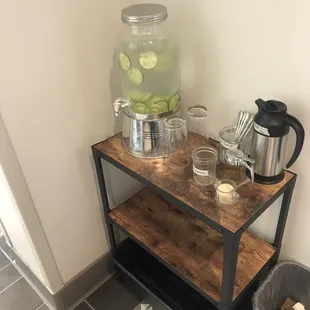 Free Cucumber water, plus sweeteners and creamer