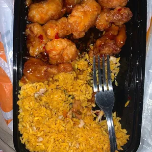 General tsO-crispy saucy sweet and meaty.  Fried rice-FLAVORFUL