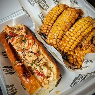 Lobstah Roll with side of Corn ribs