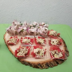 a platter of food on a table