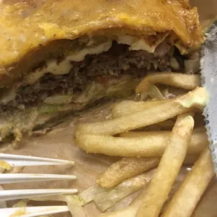 Island Burger - looks this way after a 20 min drive home. STILL DELICIOUS.