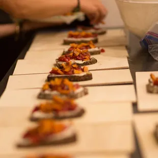 Sun dried tomatoes and sweet potato crostinis on artisan bread