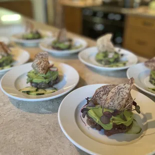 Tuna tartare with tarro chips and avocado crema