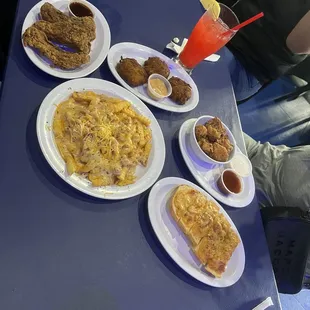 fried ribs, fried crab cakes, fried cauliflower, crawfish fries and Crawfish Bread
