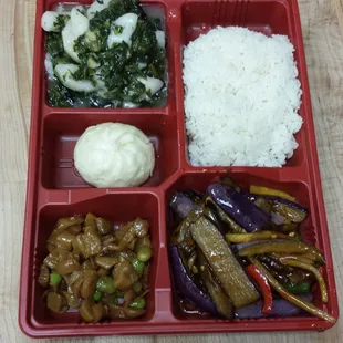 Chinese Spinach w/ Fresh Mountain Yam + Szechuan Eggplant
