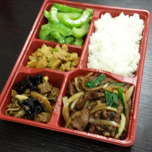 Green Onion Beef + Sauteed Bitter Gourd w/ Vegetables