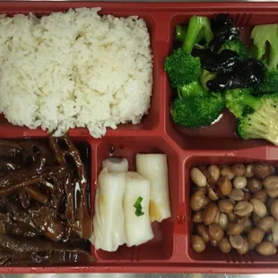 Braised Pork w/ Water Bamboo Shoot + Sauteed Black Fungus w/ Broccoli
