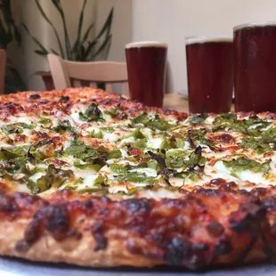 New Mexican style, green chile pizza from top rated Upper Crust pizza on the Sample Santa Fe tour!