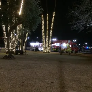 food trucks lined up at night