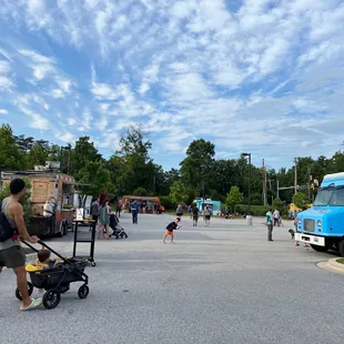 Large Parking Lot with Food Trucks