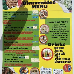 Food Menu- You can pay with Venmo or card just in case you don't have cash