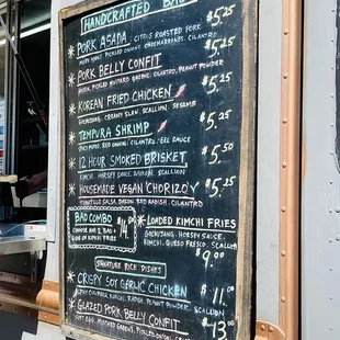 a menu on a blackboard