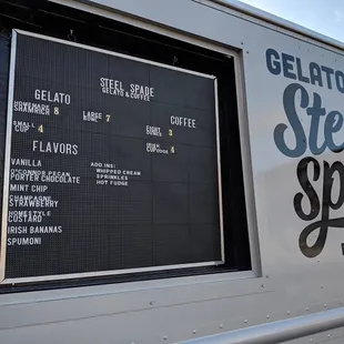 a menu on the side of a truck
