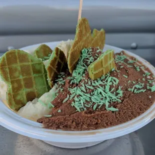 waffles, waffles, and ice cream