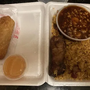 Shrimp with Lobster Sauce combo (comes with chicken teriyaki skewer, egg roll, and pork fried rice)