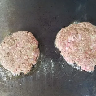 Hand made burger patties.