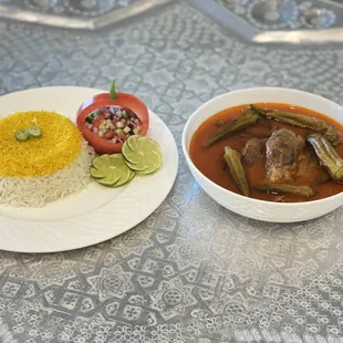 Okra stew 
Persian okra stew (Khoresh Bamieh) is a classic Iranian dish of meat stewed with tomatoes, okra, &amp; spices.