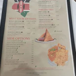 Menu, sadly only got pic of one side!