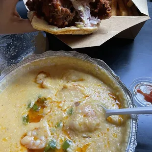 Shrimp &amp; Grits Hot Chicken Sandwich