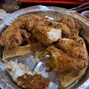 My half eaten chicken and waffle