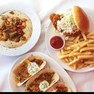 three plates of food