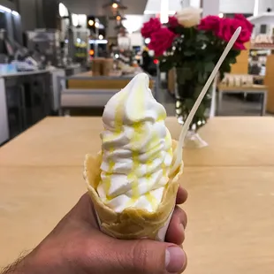 Italian Frozen Yogurt made with Straus Organic Milk topped with Palestinian Olive Oil and Sea Salt. #DustinEatsSF