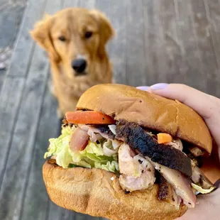 smoked pork belly sandwich with gochujang honey and nappa cabbage