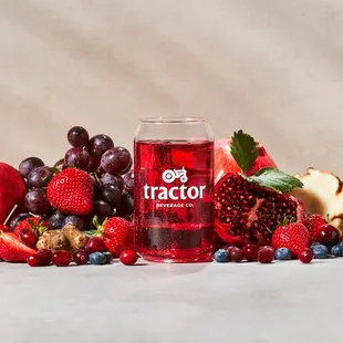 a variety of fruits and a drink