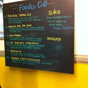 a menu on a chalkboard